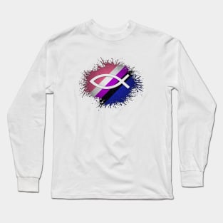 Paint Splatter Gender Fluid Pride Flag Fish Symbol Long Sleeve T-Shirt